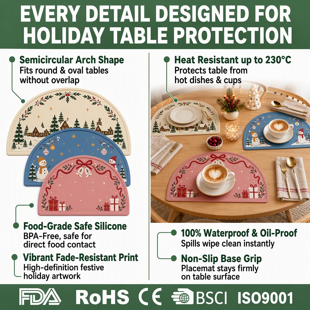 Silicone Christmas Placemat - Waterproof Non Slip Table Mat