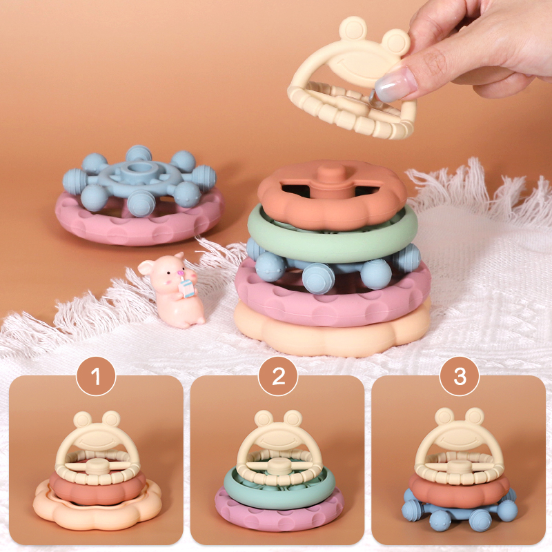 Silicone Baby Stacker Toy Set - Soft Castle Blocks Teether