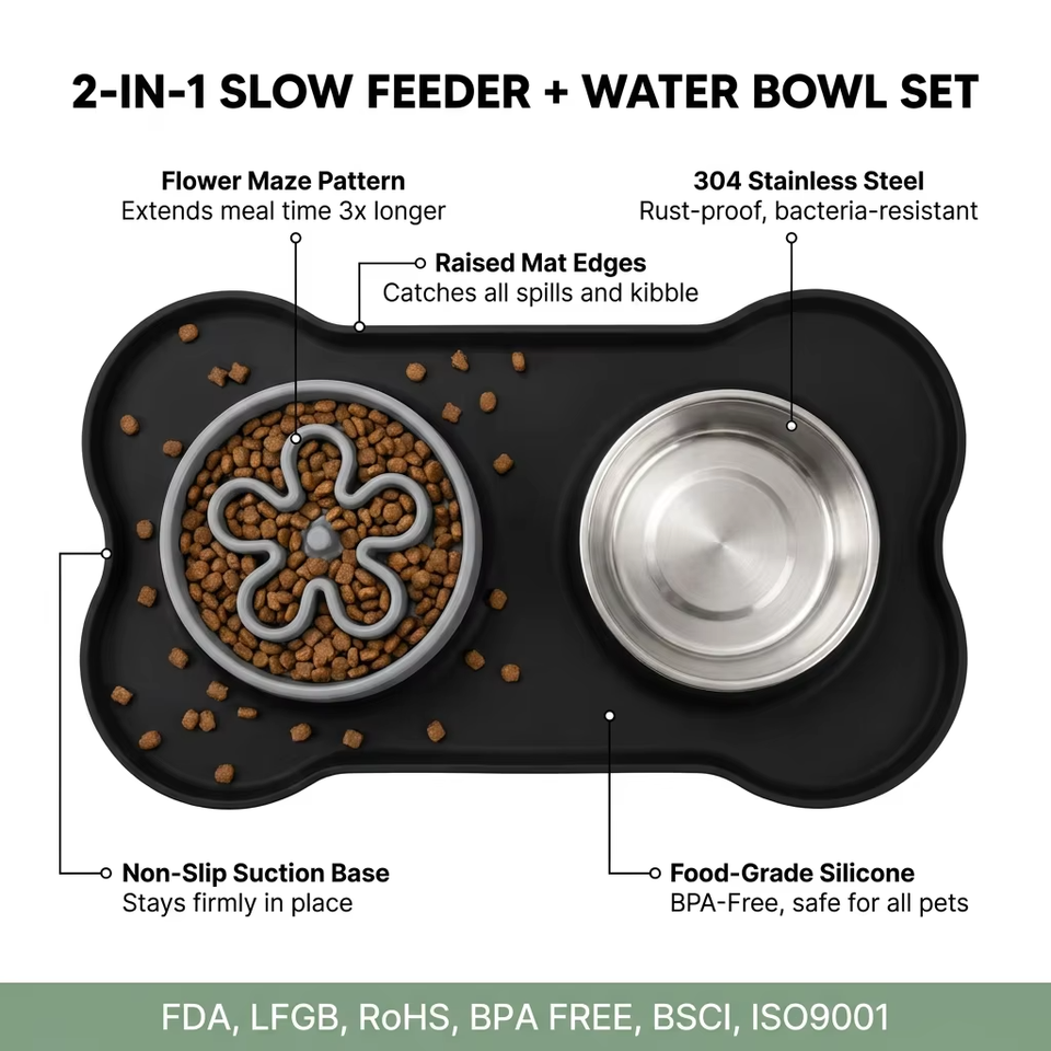 Silicone Pet Bowl for Dogs and Cats Feeder Bowls for Pets Dog Food Bowl with No-Spill and Non-Slip Design