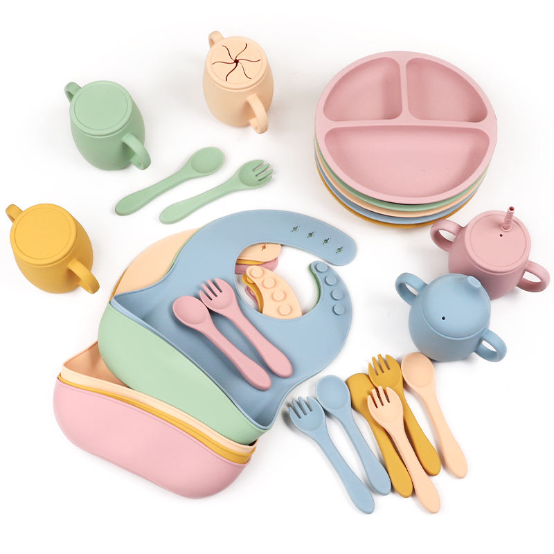 OEM ODM BPA Free Children Tableware Silicone Bowl Weaning Suction Plate Baby Feeding Toddler Feeding Set