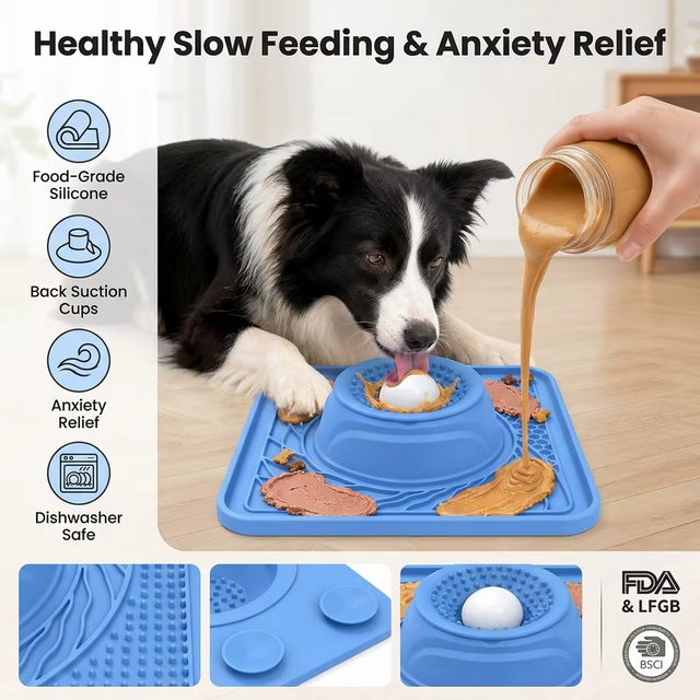 Portable 2 in 1 Slow Feeder Dog Bowls Silicone Anti-Slip Lick Toy for Liquid Wet Food Water Dish Treats