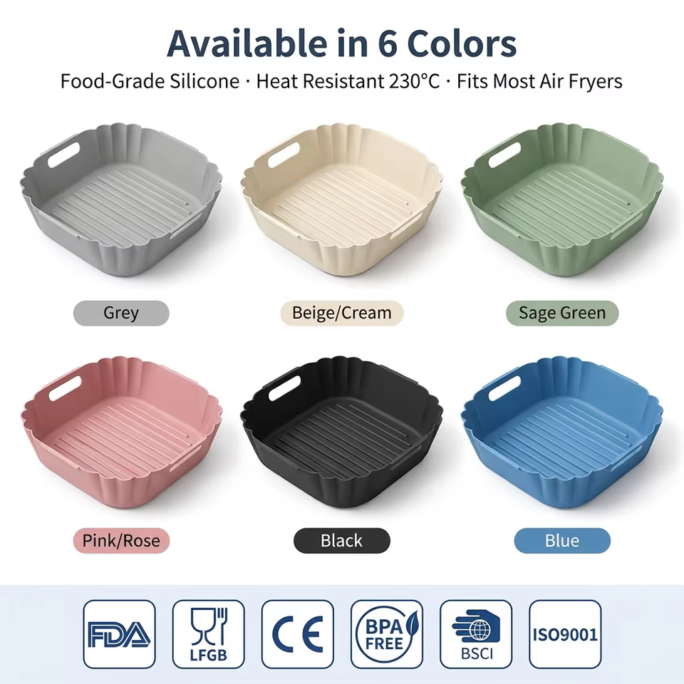 Wholesale BPA-free Air Fryer Silicone Pot Reusable Round Silicone Basket Heat Resistant Easy Cleaning Air Fryer Silicone Liners