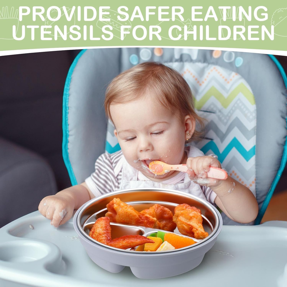 New Arrivals 2-in-1 Stainless Steel Silicone Shell Baby Toddler Bowl Divided Dishwasher Safe Weaning Dish Removable Suction