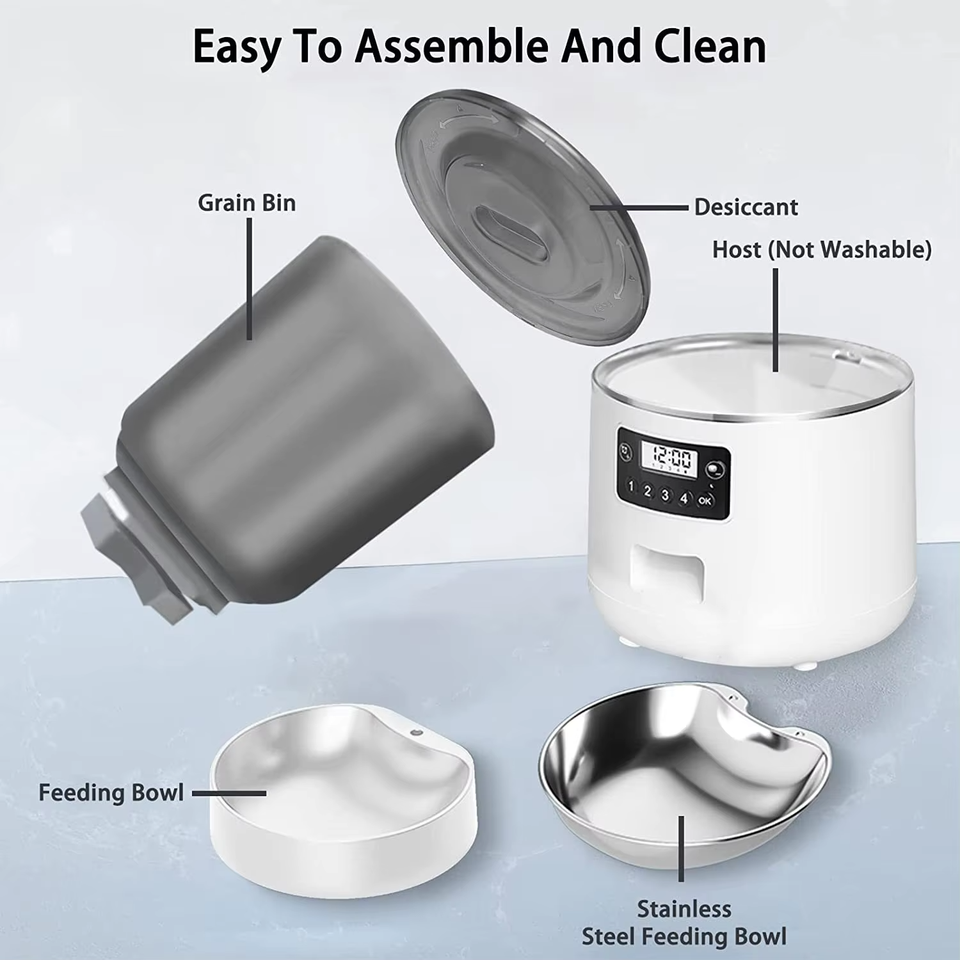 Modern Solid Pattern Timed Automatic Cat Feeders Small Animal Suitable Bowls Rechargeable Power Source