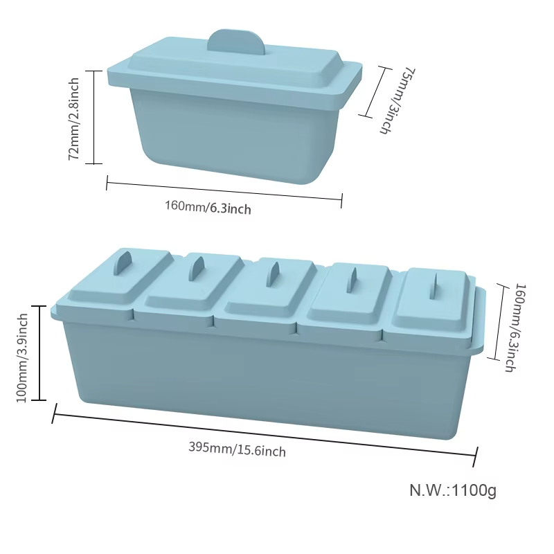 Wellfine Large Ice Chilled Condiment Caddy 5 Removable Compartment Serving Platters Fruit Garnish Tray