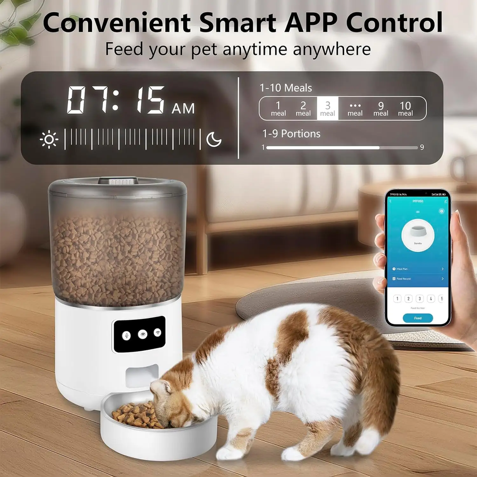 Wellfine Portable Smart Pet Feeder 1.5kg USB Dry Food Dispenser 4L Stainless Steel Dog Cat Bowls