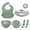 Wellfine Silicone Plate Baby Bpa Free Food Grade Divided Suction Dinner Kids Bowl 5pcs Feeding Stainless Steel Set