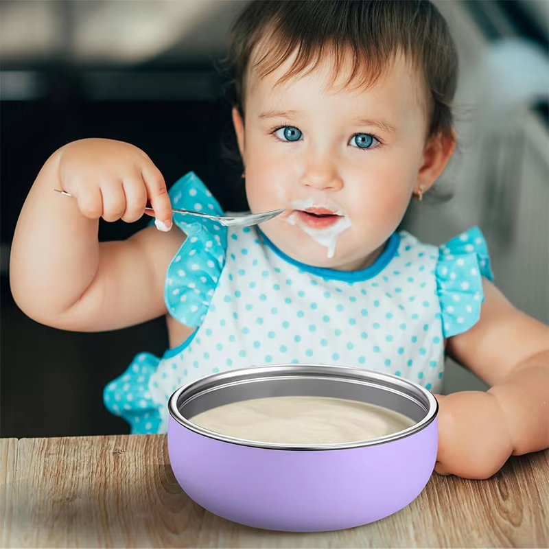 Custom Non-Toxic 304 Stainless Steel Silicone Baby Feeding Set Modern 304 Stainless Steel Children's Suction Bowl Dinner Dishes