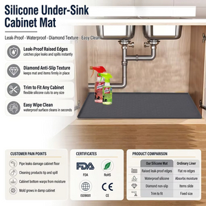 Custom Waterproof Kitchen Sink Mat with Drain Hole Anti-slip Kitchen Cabinet Protector Under Mat Sink Silicone Mat
