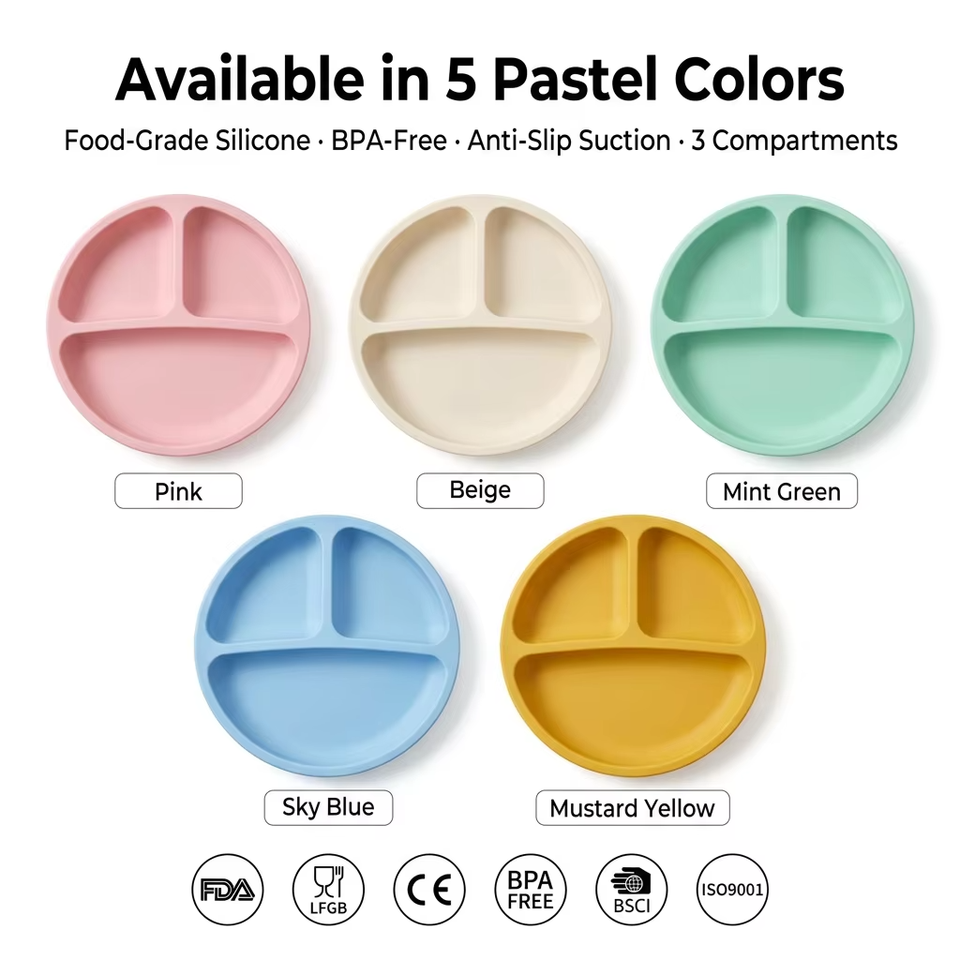 2027 New Bpa Free Silicone Baby Plate With Lid Food Grade Kids Toddler Feeding Suction Divider Baby Silicone Bowl