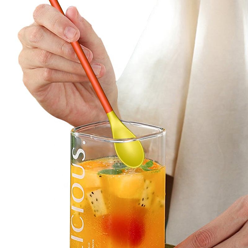 Wellfine Eco-Friendly BPA-Free Soft Folding Silicone Straw with Spoon Reusable Drinkware Accessory CE/EU Certified Gift Home Use