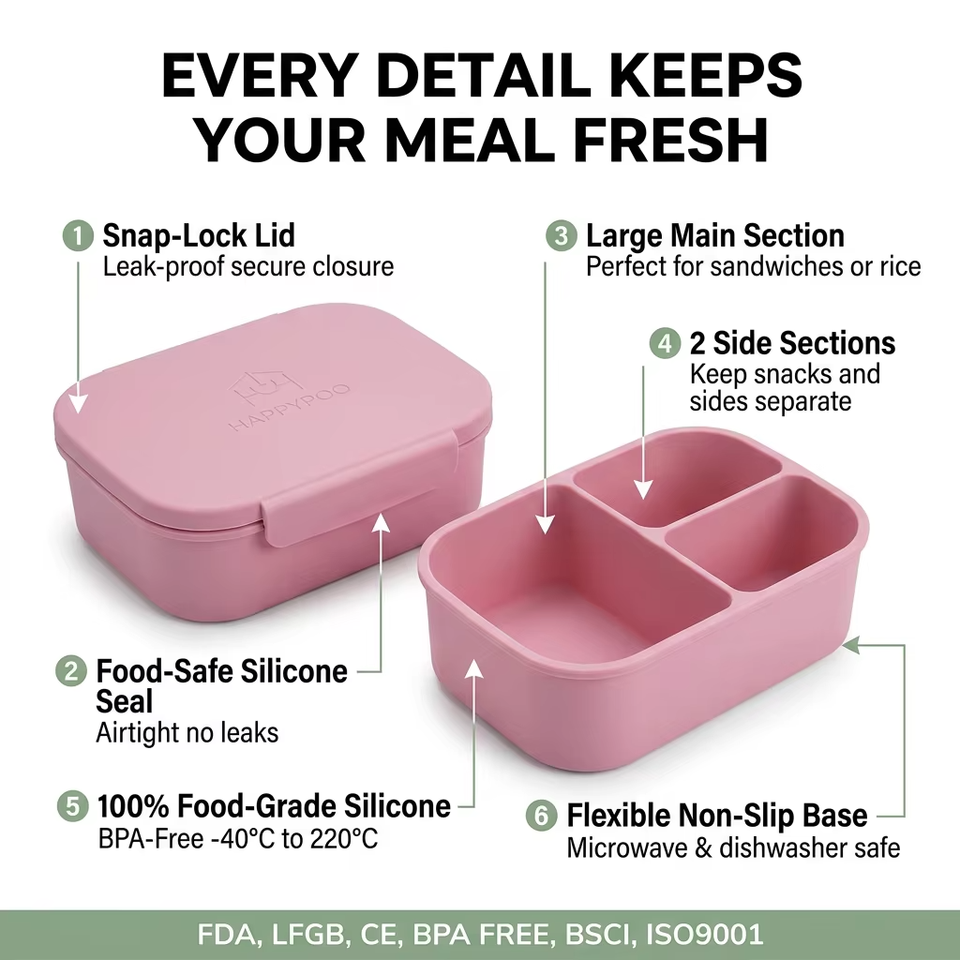New BPA-Free Collapsible Silicone Food Containers Modern Design Kids Bento Lunch Box Compartments for Kitchen Use