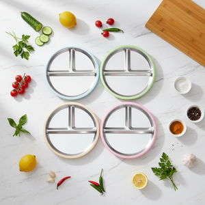 Modern Stainless Steel Waterproof Baby Divided Toddler Plates 9inch with Removable Silicone Sleeves