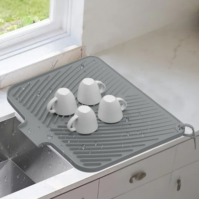 Silicone Dish Drying Mat - Non-Slip Heat Resistant Drain Pad