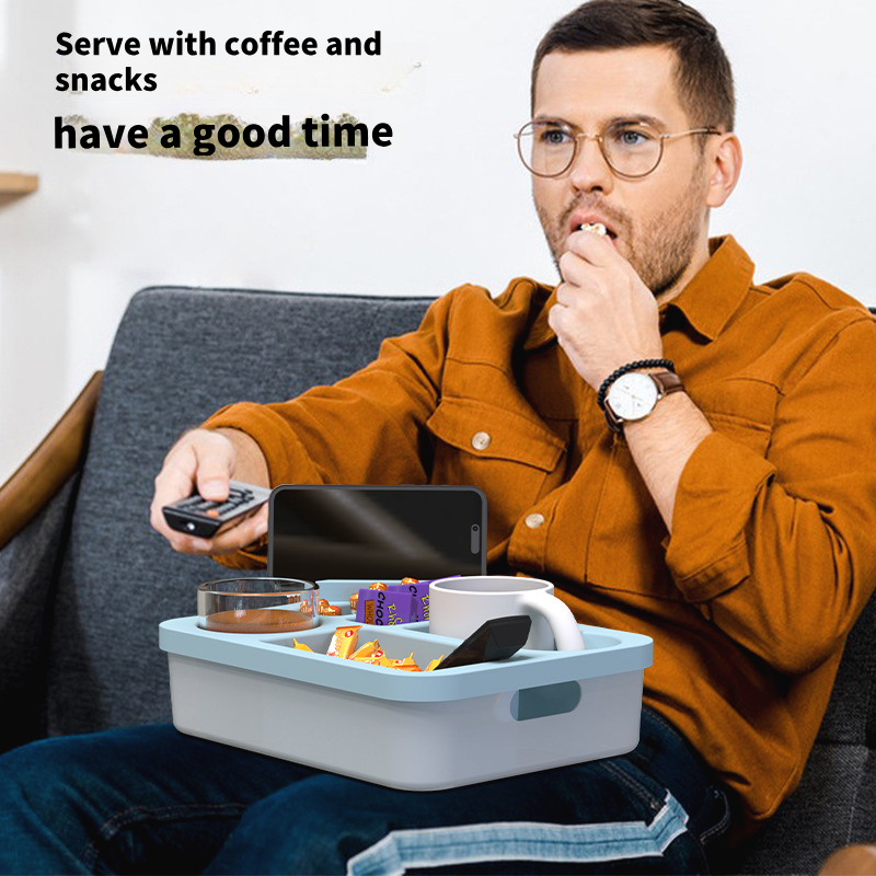 New Arrivals Silicone Couch Caddy Snack Box Waterproof Organizer Tray with Cup and Phone Holder for Bed Car Seat Beach Use