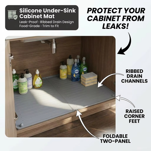 Hot Selling Waterproof Under Sink Mat Cabinet Liner Protector Silicone Drain Mat Kitchen Dish Tray Cutting Service