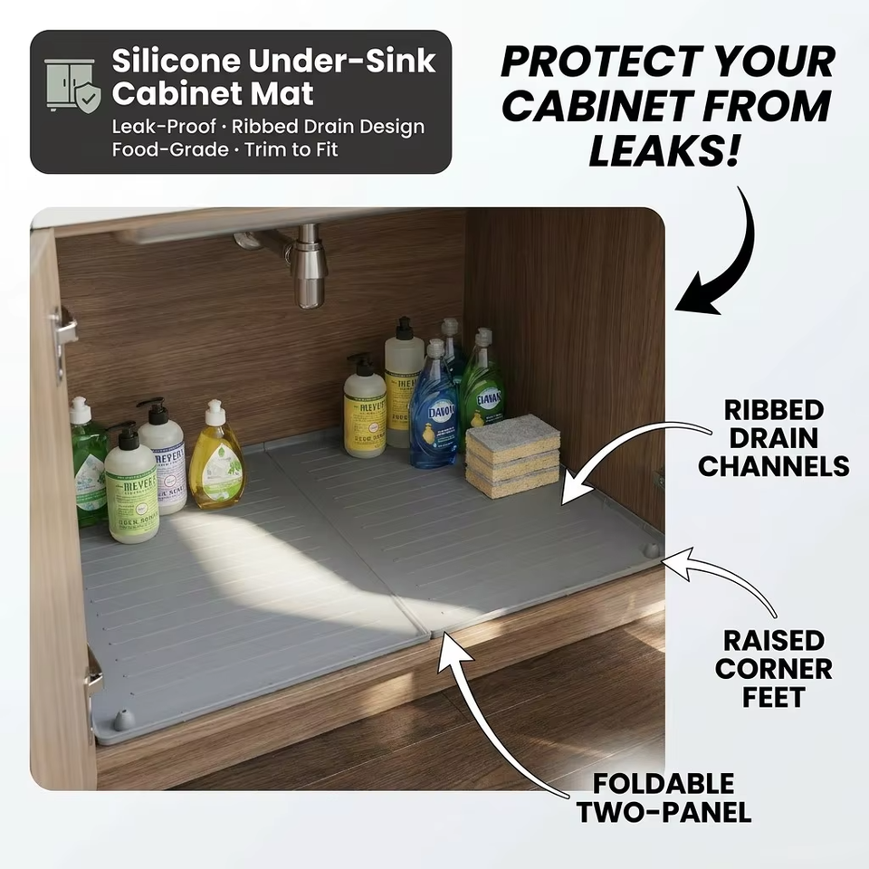 Hot Selling Waterproof Under Sink Mat Cabinet Liner Protector Silicone Drain Mat Kitchen Dish Tray Cutting Service