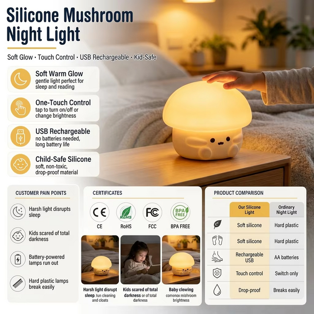 Christmas Lights LED Smart Three-Speed Cute Silicone Night Light for Rooms Eye Protection Sleep Atmosphere Clap Light