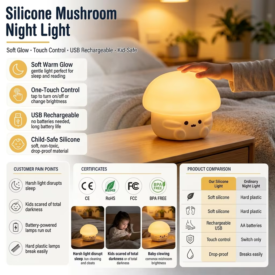 Christmas Lights LED Smart Three-Speed Cute Silicone Night Light for Rooms Eye Protection Sleep Atmosphere Clap Light