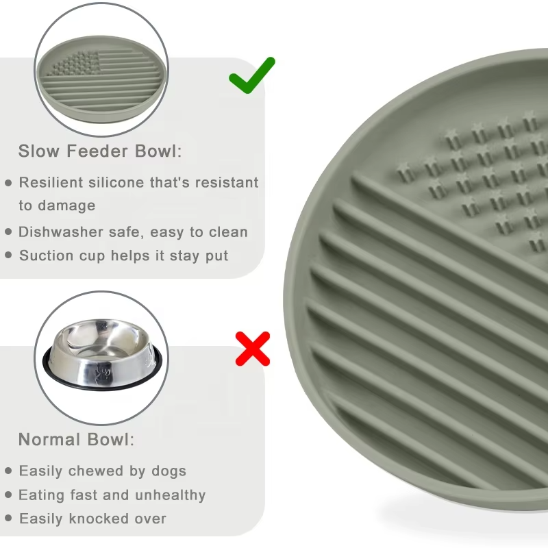 Top Sellers Silicone Slow Feeder Dog Bowl Suction Cups Waterproof Pet Feeding Mats with High Lips with Dog Bowl Set