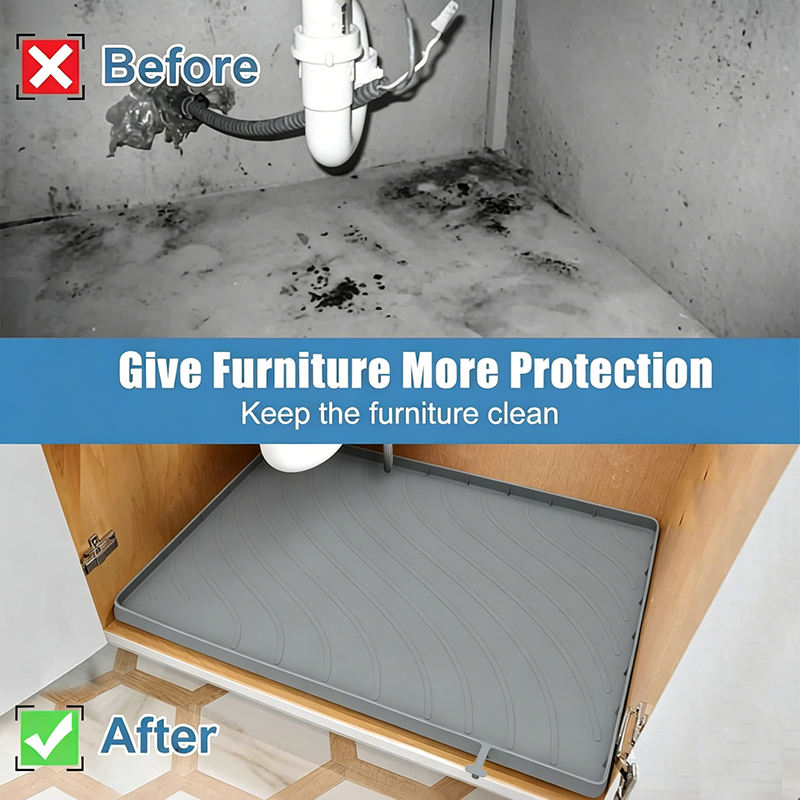Large Premium Waterproof Silicone Drip Tray Liner Silicone Kitchen Cabinet Water Leak Protection Under the Sink Silicone Mat