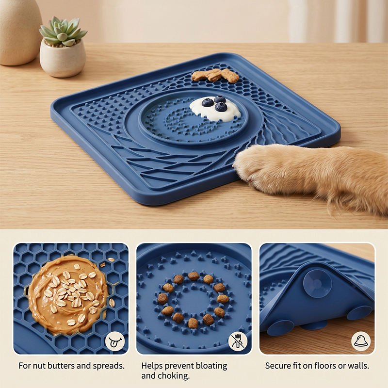 Food Grade Silicone Portable Lick Mat for Pets Slow Food Dispensing Pad Anti Skid Base Interactive Calming Treat