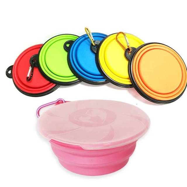 Cuenco de silicona port&aacute;til para mascotas, alimentador lento de silicona, cuenco plegable para perros con sublimaci&oacute;n, cuenco plegable antideslizante blanco para perros con tapa