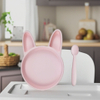 Custom Logo Bunny Rabbit Silicone Baby Feeding Set Manual Driven Plate for 0-12 Months Baby