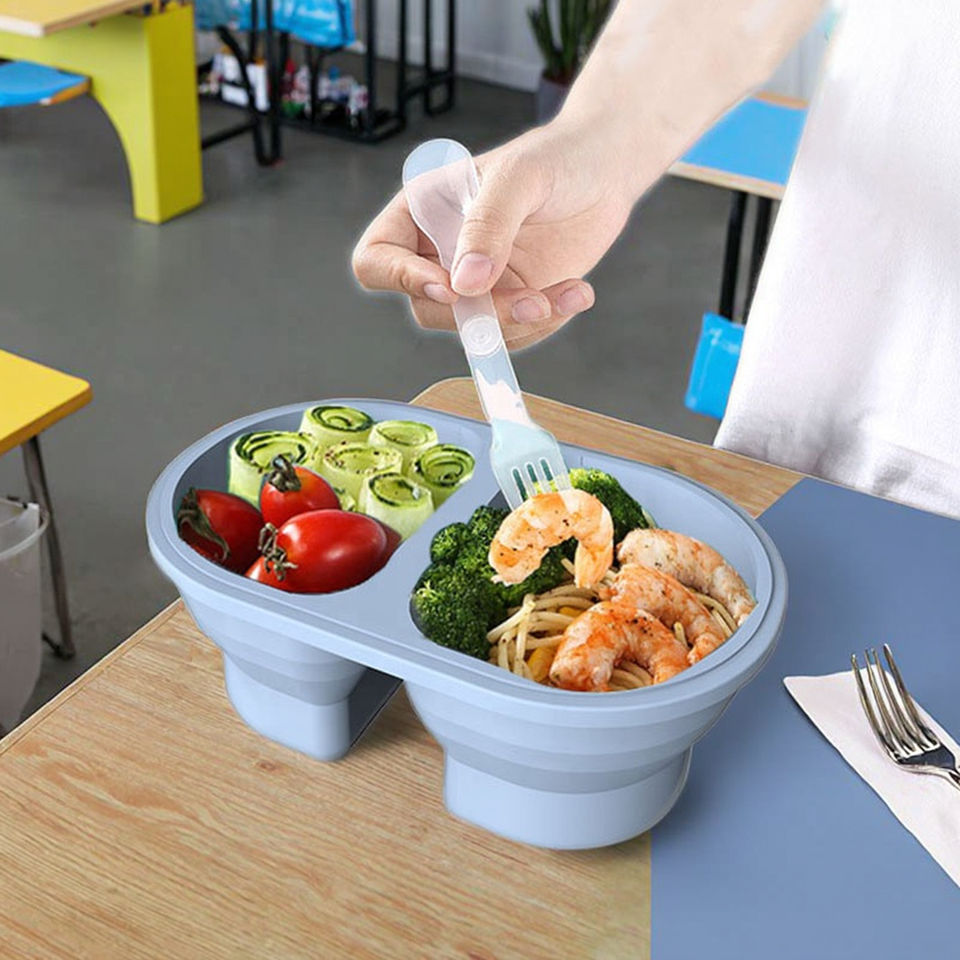 Contenedor de almacenamiento port&aacute;til de la categor&iacute;a alimenticia del silic&oacute;n sin BPA de la fiambrera Bento para ni&ntilde;os con 2 compartimentos