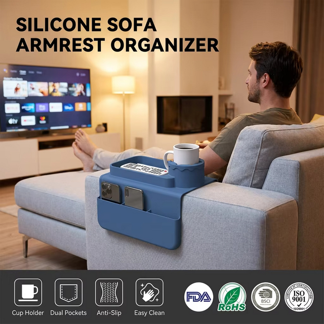 New Silicone Couch Cup Holder Portable Silicone Sofa Armrest Tray for Coffee Mug Phone Remote Snacks