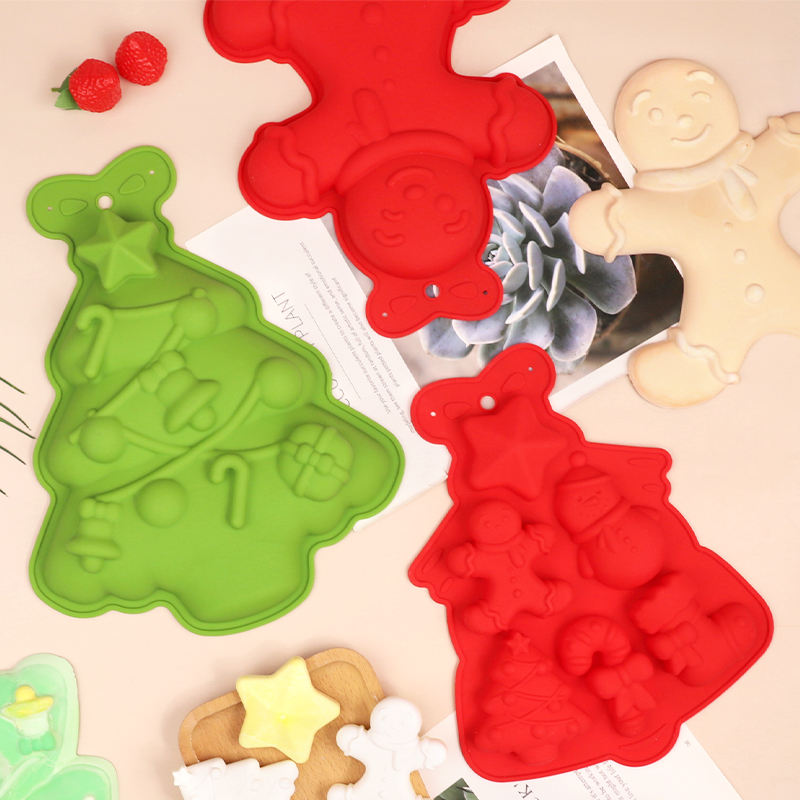 Moule de cuisson en Silicone pour arbre de no&euml;l, po&ecirc;le &agrave; th&egrave;me de vacances de qualit&eacute; alimentaire pour biscuits, bonbons, g&acirc;teaux au chocolat, pain