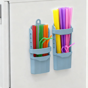 Kitchen Storage Box with Drainage Holes Multiple Fixing Methods Silicone Straw Storage Case
