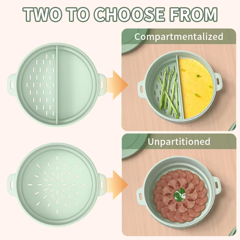 BPA-Free Double-Layer Microwave Vegetable Steamer Eco-friendly Food-Grade Silicone Cover Multi-Functional Steamer Bowl Cooker