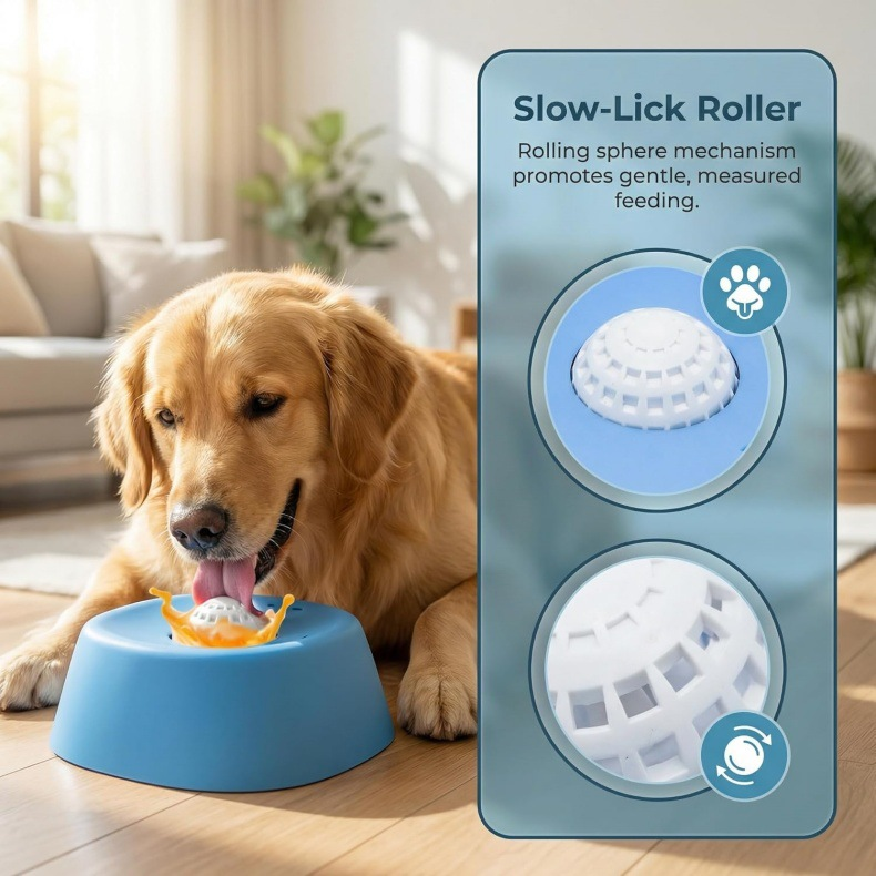 Dog Liquid Lick Bowl with Rolling Ball ABS Material Slow Feeding Non-Slip Personality Solid Pattern