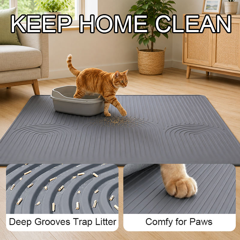 Modern Anti-Splash Cat Litter Mat Large All Seasons Grey Diatomite Toilet Mat
