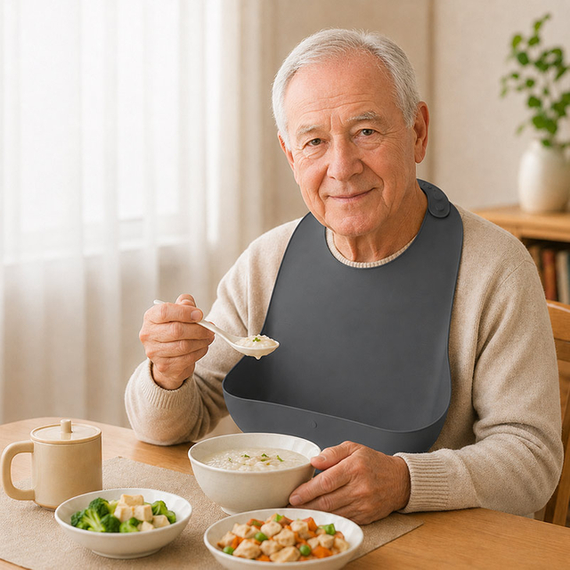 Silicone Adult Bibs for Elderly - Waterproof Crumb Catcher