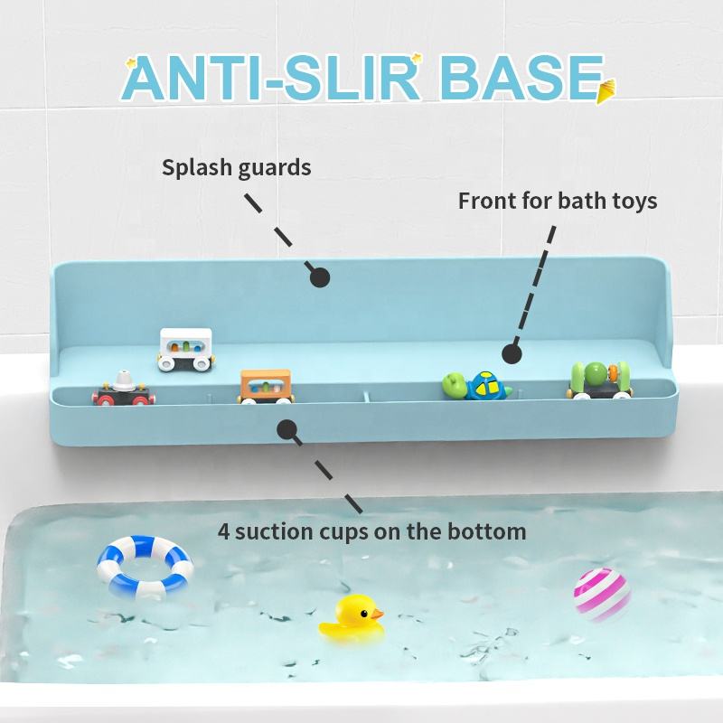 Bathtub Splash Guard Silicone Water Barrier Bathtub Bathroom Splash Proof Storage Suction Cup Tray Anti-slip Toy Holder Storage