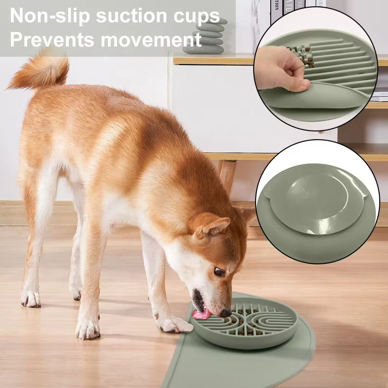 Top Sellers Silicone Slow Feeder Dog Bowl Suction Cups Waterproof Pet Feeding Mats with High Lips with Dog Bowl Set