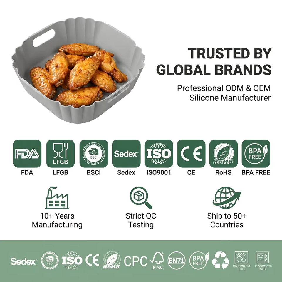 Wholesale BPA-free Air Fryer Silicone Pot Reusable Round Silicone Basket Heat Resistant Easy Cleaning Air Fryer Silicone Liners