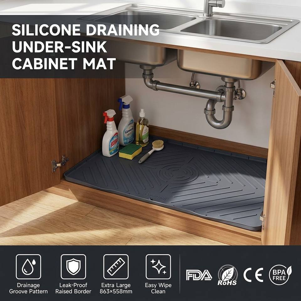 Classic Style Silicone Dish Drying Mat Custom Size Kitchen Sink Table Drain Pad Multi-Purpose Insulation Eco-Friendly