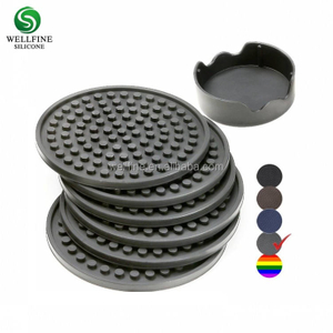 Silicone Coasters Set of 6 in Holder - Protect Furniture From Water Marks & Damage - Good Grip Deep Tray Large 4.3 Inch Size