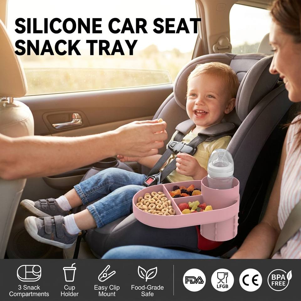 Modern Kids Car Seat Travel Tray with Cup Holder and Snack Convertible Design Solid Style Convertible Snack Tray