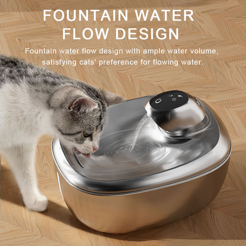 304 Stainless Steel Automatic Pet Fountain 1.8L Cat Dog Water Feeder Faucet Live Water Filter Solid Pattern 2L Capacity