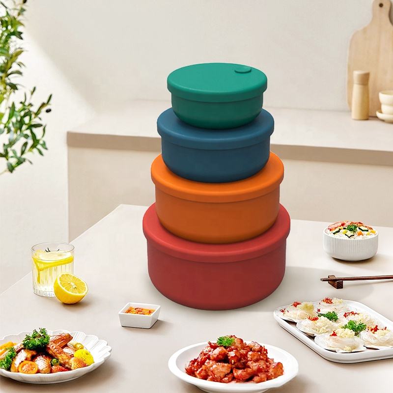 Wellfine New Design Reusable Round Kids Lunch Container Durable and Leakproof Silicone Bento Box with Lid