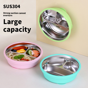 New Arrivals 2-in-1 Stainless Steel Silicone Shell Baby Toddler Bowl Divided Dishwasher Safe Weaning Dish Removable Suction