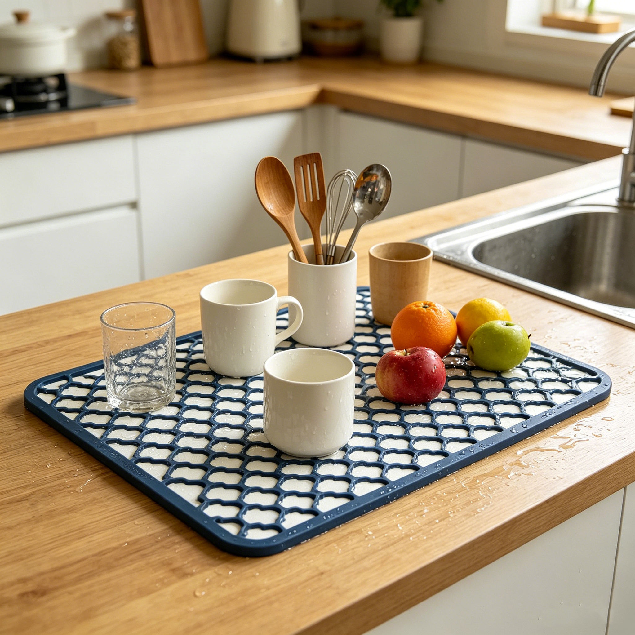 Sink Protector Pad Anti Slip Quick Dish Dry Mat Dish Drain Mat Absorbent Stone Kitchen Silicone Dish Drying Diatomite Earth Mat