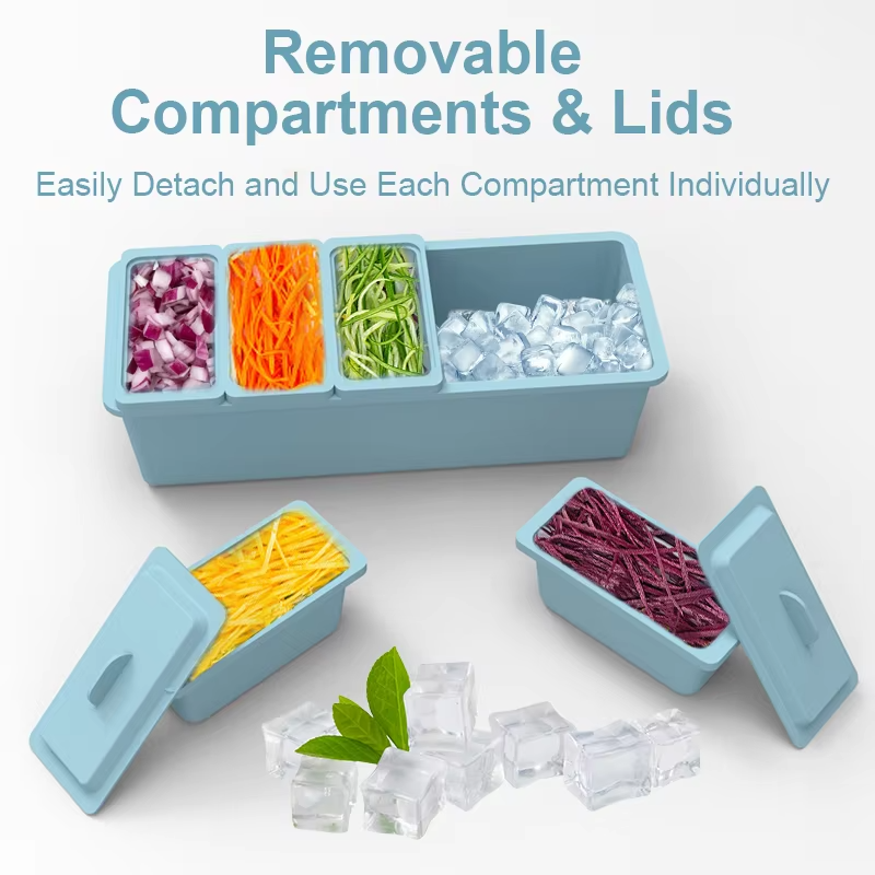 Wellfine Large Ice Chilled Condiment Caddy 5 Removable Compartment Serving Platters Fruit Garnish Tray