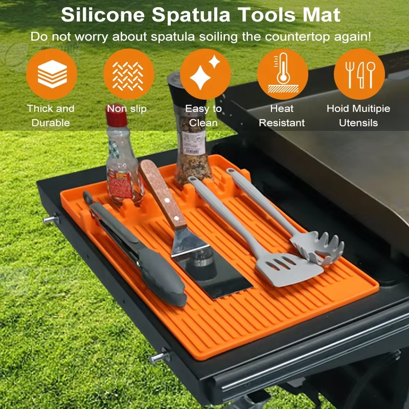 Wellfine Silicone Griddle Tools Mat BBQ Caddy Utensils Holder Cooking Countertop Spatula Mat