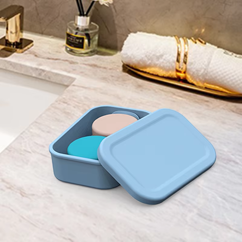 Silicone Soap Box Holder Leakproof Silicone Travel Soap Case Portable Drainage Layer Shatterproof Soap Dish Holder