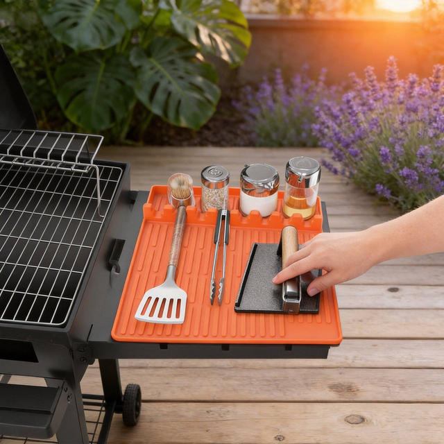 Factory Food Grade Silicone Griddle Tools Mat Large Spatula Mat with Drip Pad for Outdoor Grill Kitchen Countertop